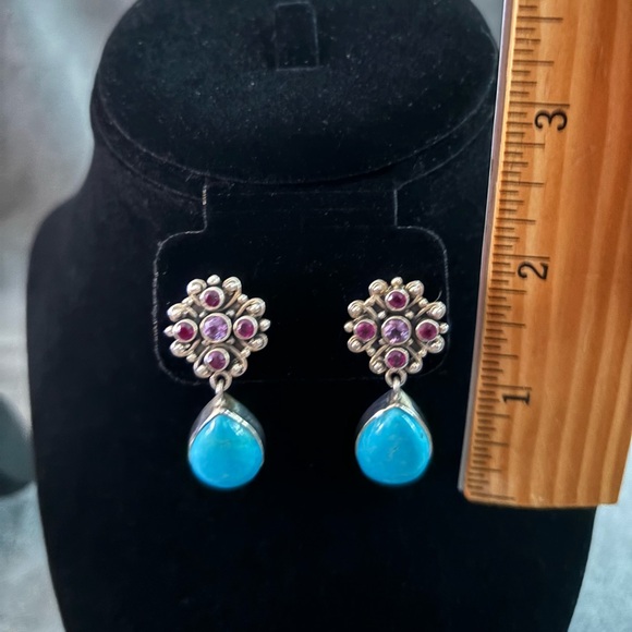 Nicky Butler Turquoise Rhodolite & Amethyst Earrings - Picture 5 of 7